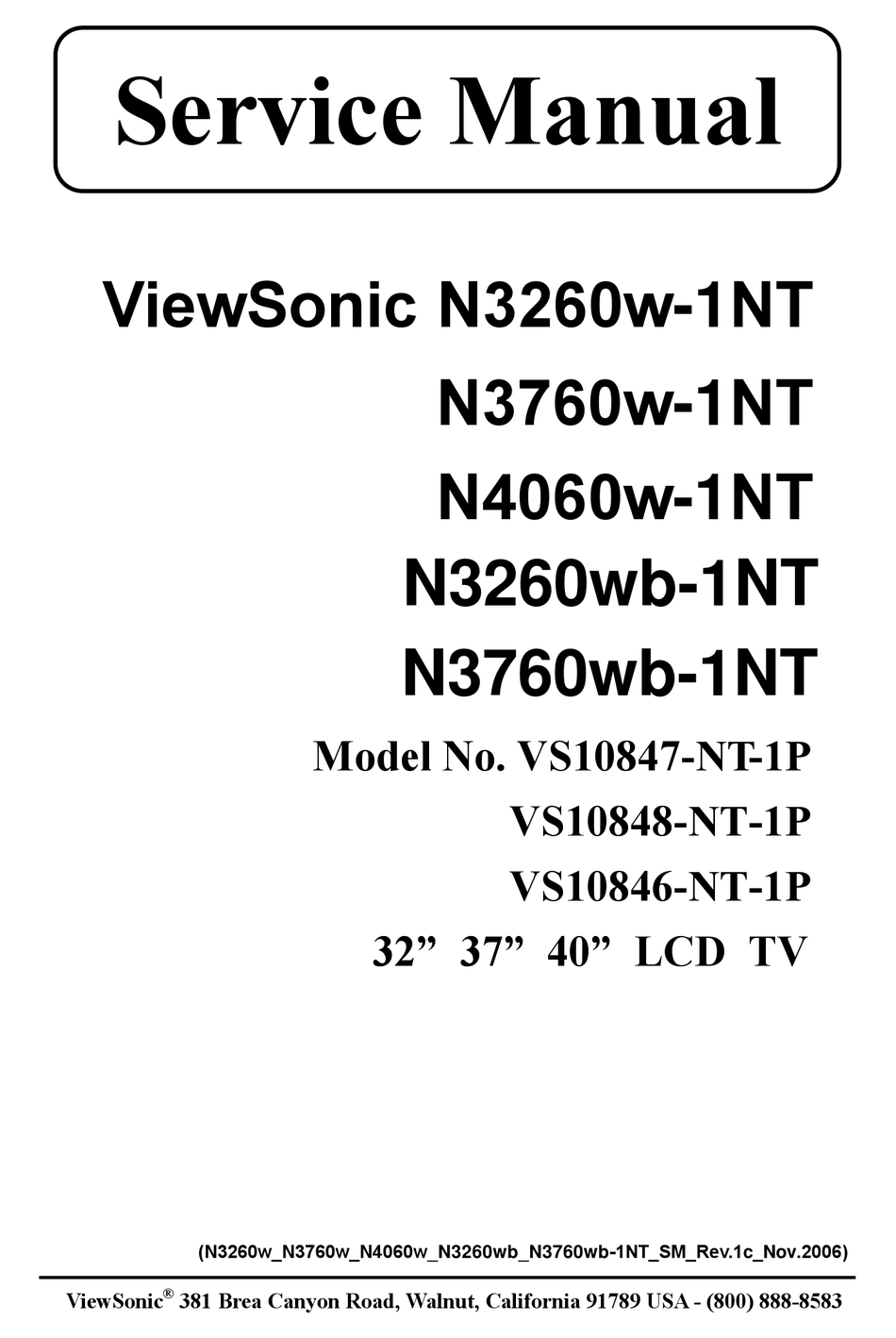 VIEWSONIC N3260W-1NT SERVICE MANUAL Pdf Download | ManualsLib