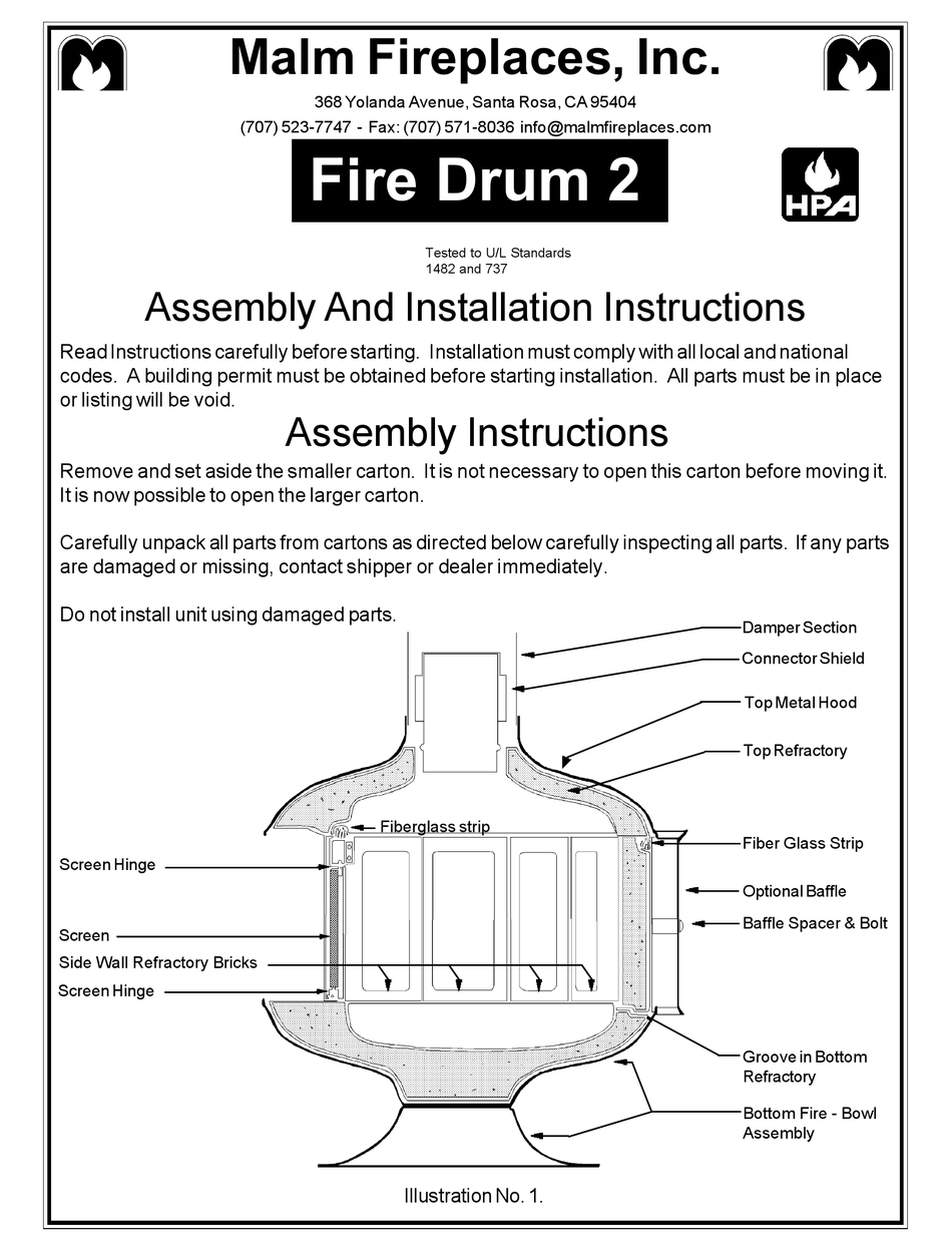 MALM FIREPLACES FIRE DRUM 2 ASSEMBLY AND INSTALLATION INSTRUCTIONS