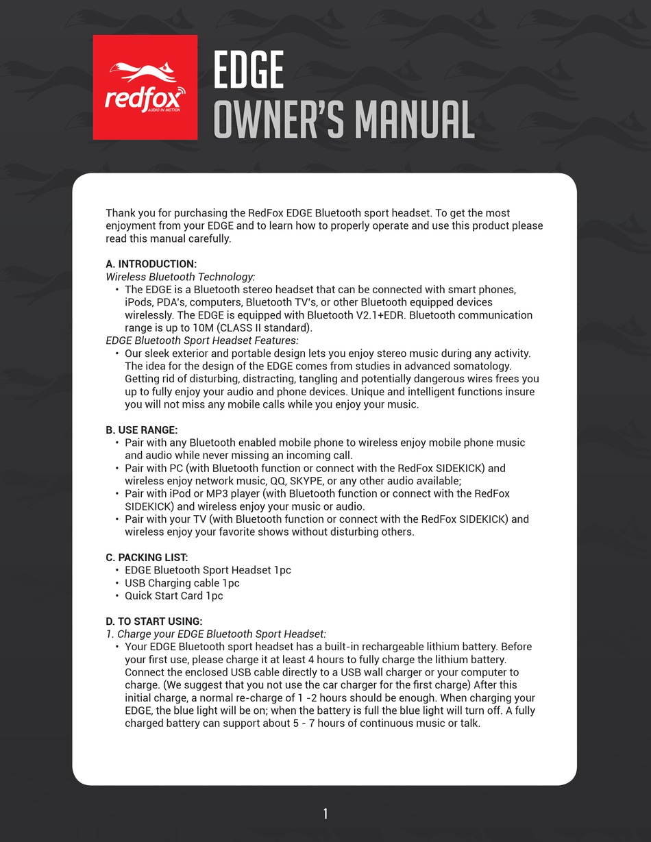 REDFOX EDGE OWNER'S MANUAL Pdf Download 