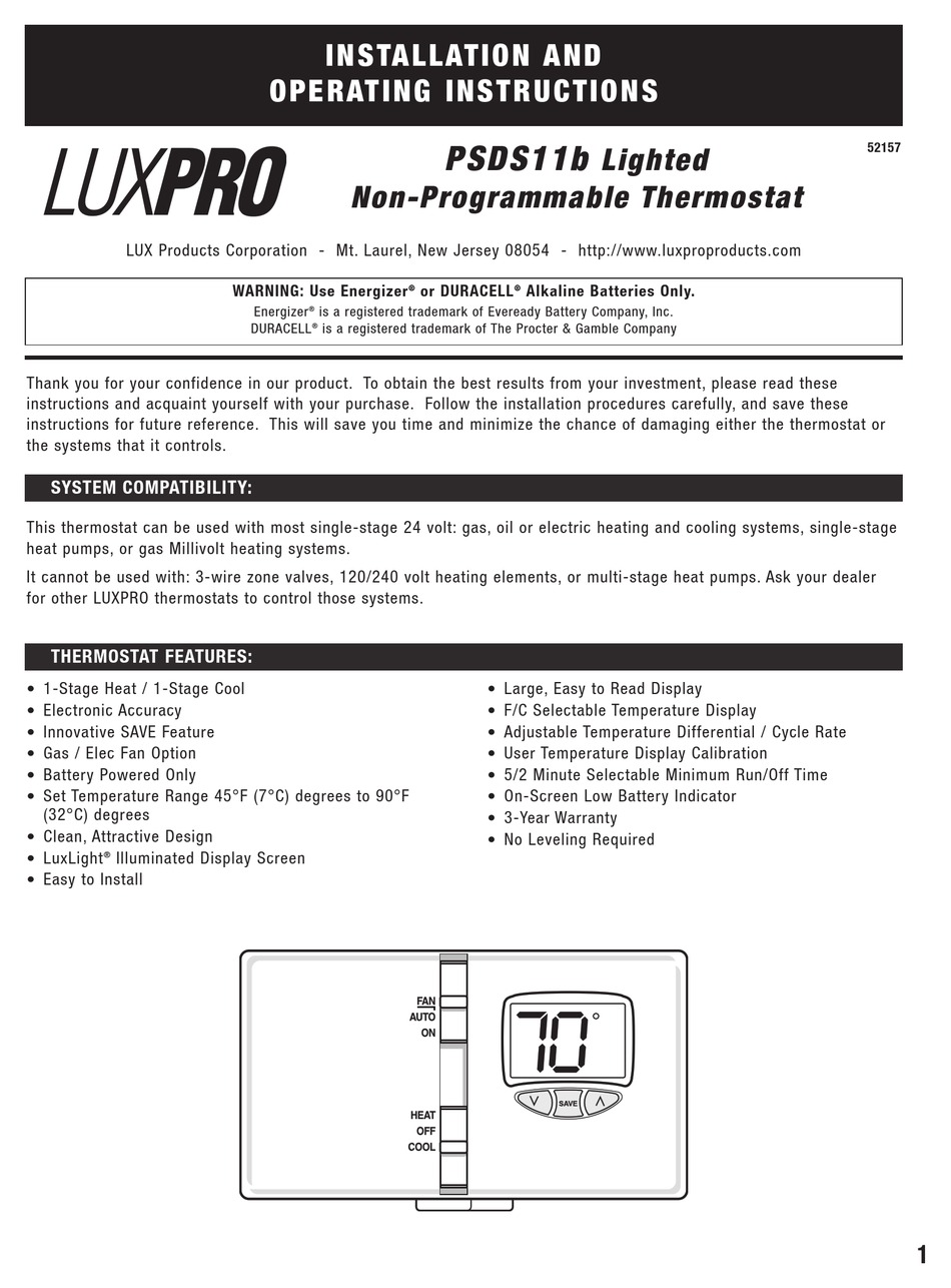 Luxpro Digital 2 Wire Heat Only Thermostat Psd010b Manual - Best