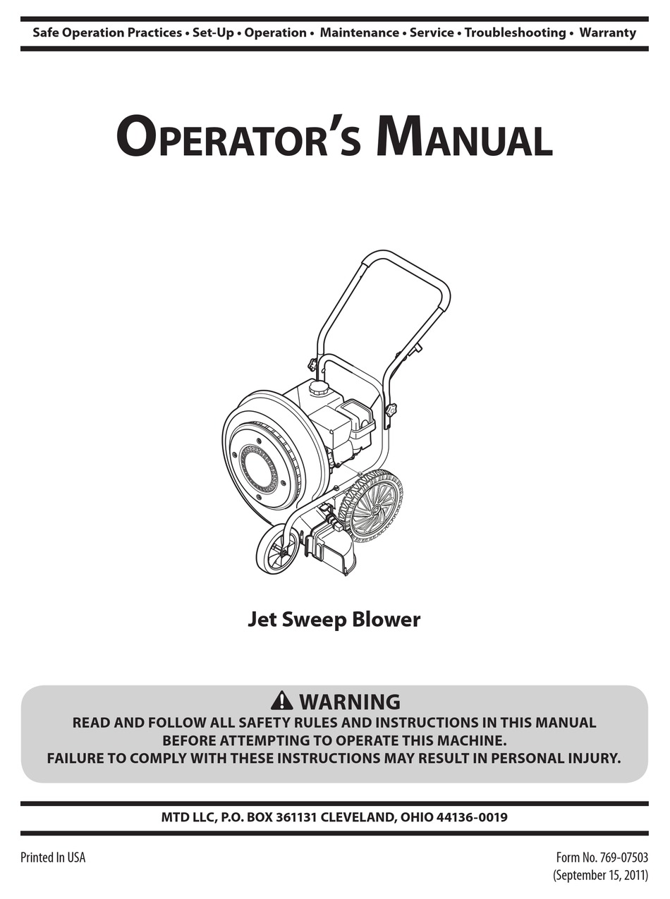 MTD JET SWEEP BLOWER OPERATOR'S MANUAL Pdf Download ManualsLib