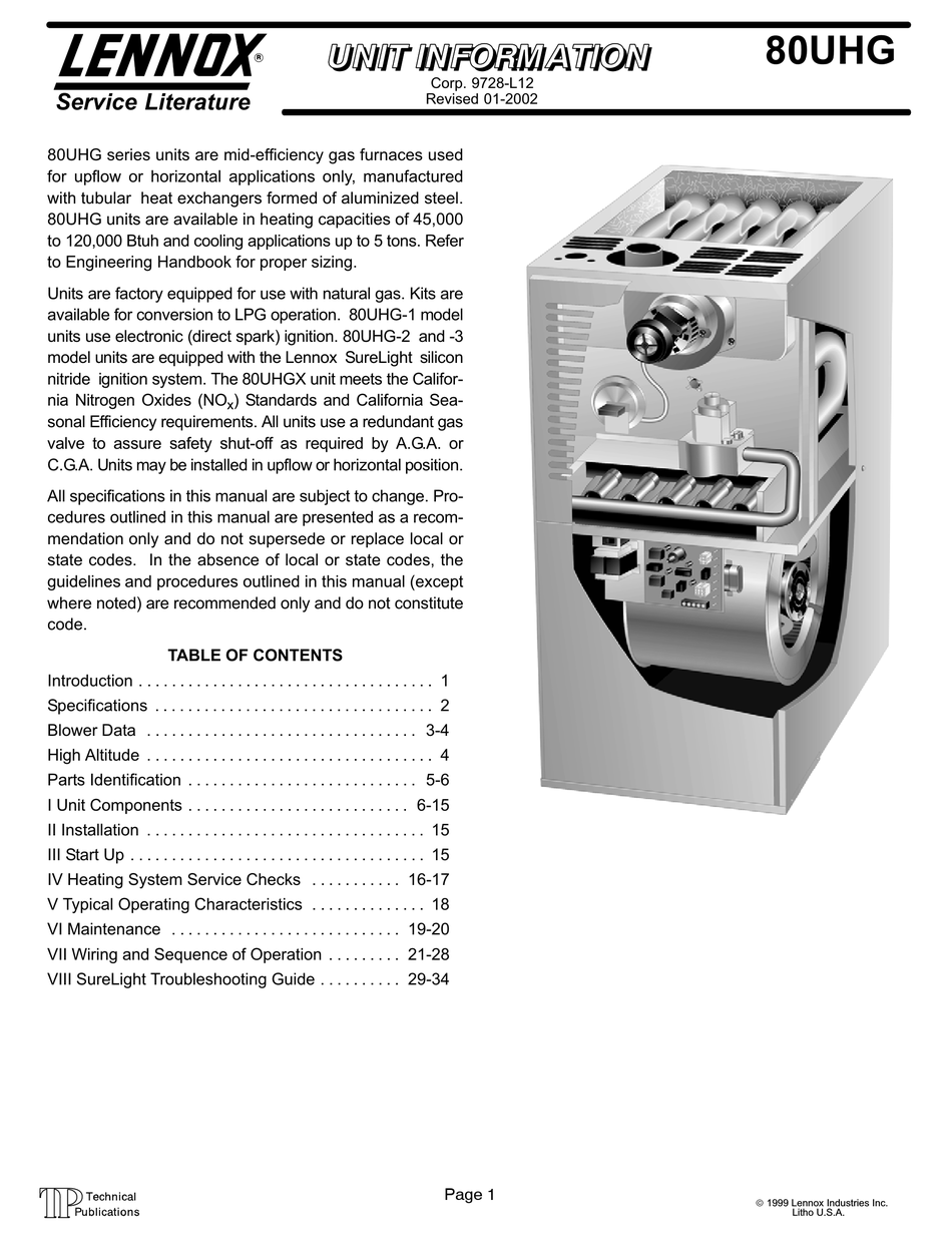 LENNOX 80UGH UNIT INFORMATION Pdf Download | ManualsLib