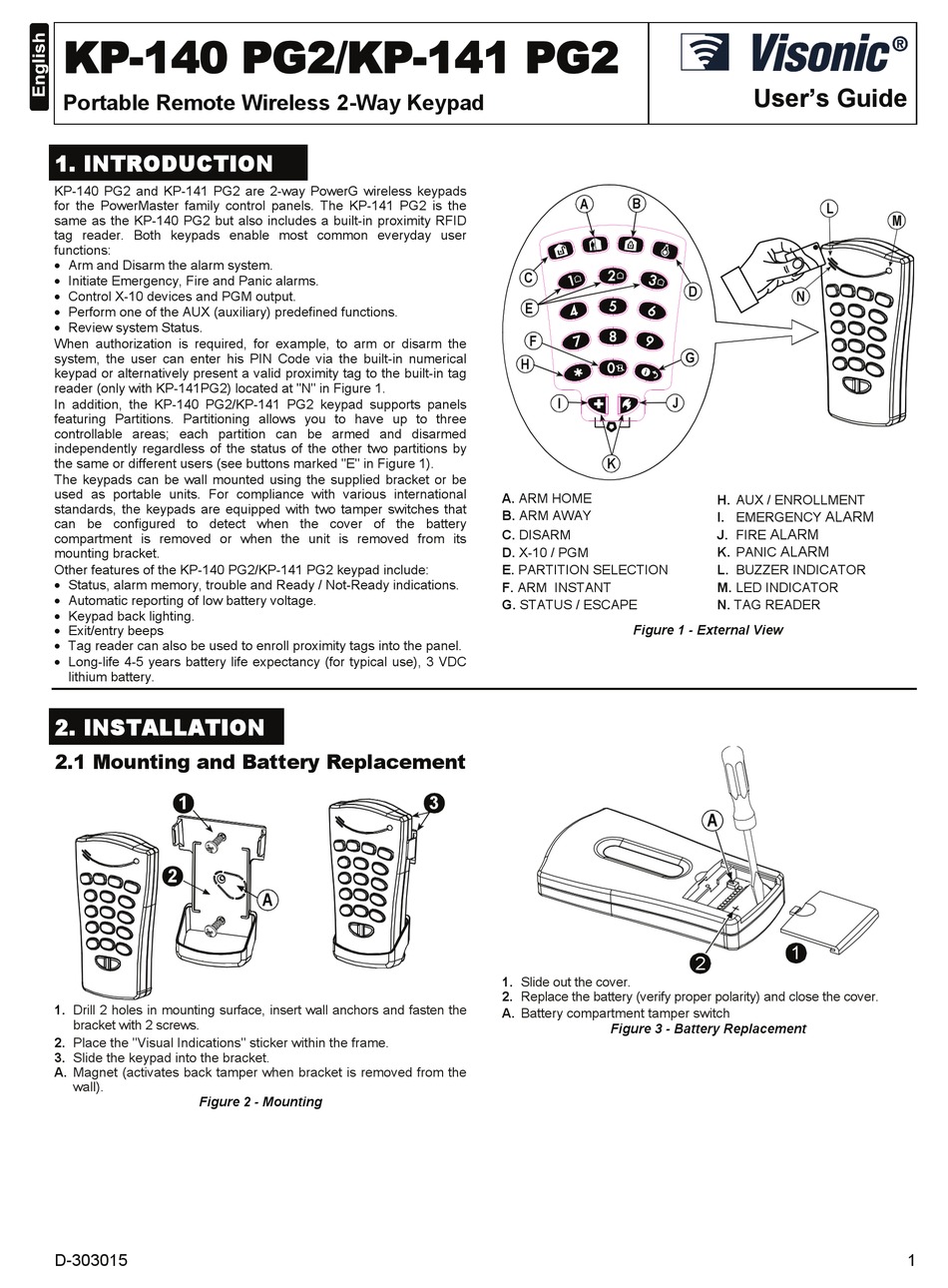 Visonic Kp 140 Pg2 User Manual Pdf Download Manualslib