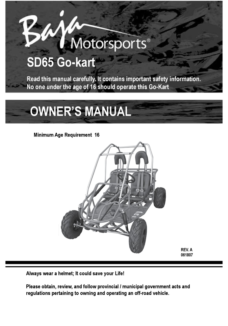 BAJA MOTORSPORTS SD65 GOKART OWNER'S MANUAL Pdf Download ManuaLib