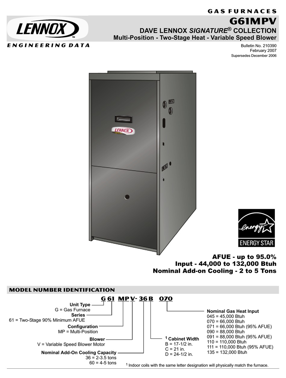 LENNOX G61MPV ENGINEERING DATA Pdf Download ManualsLib