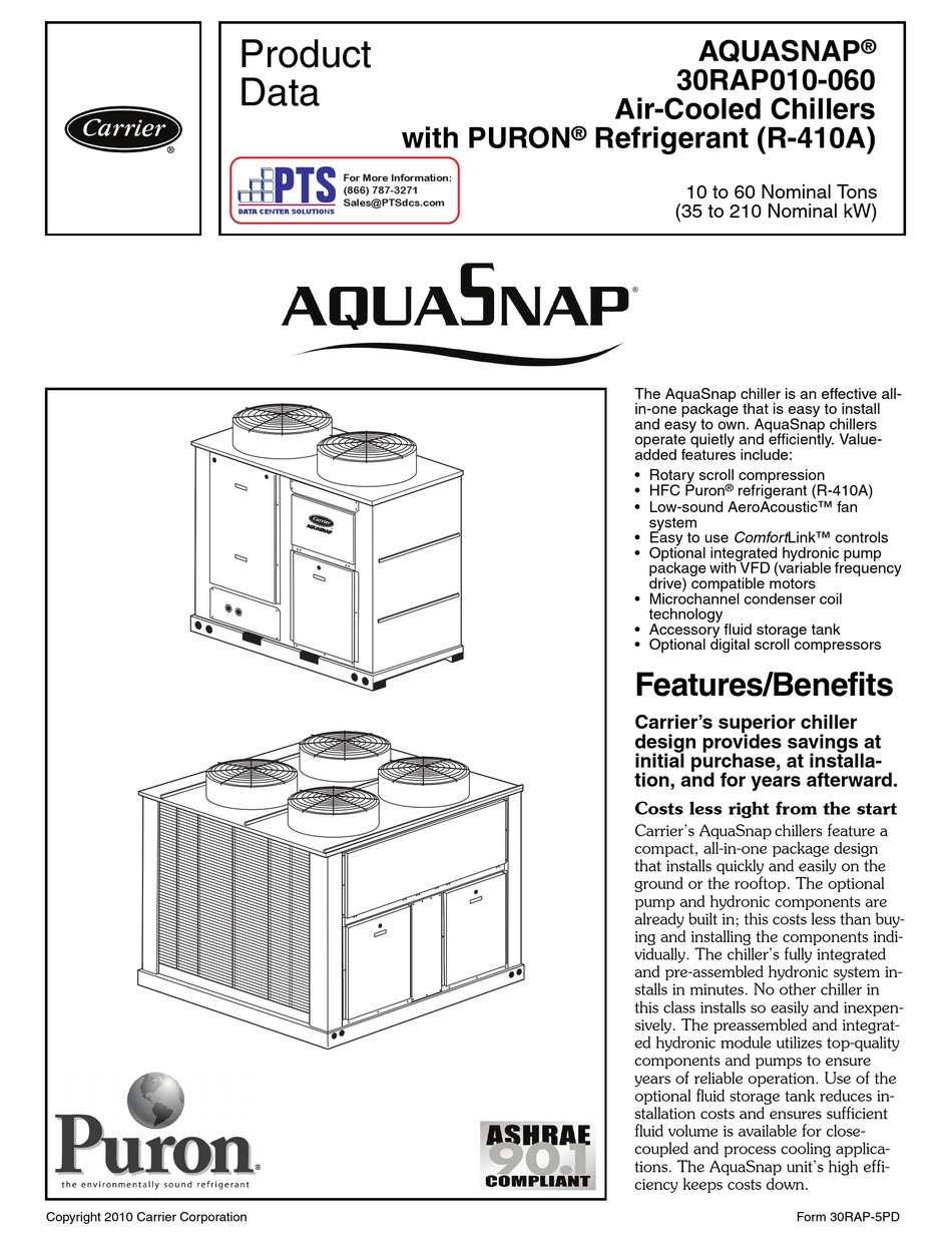 CARRIER AQUASNAP 30RAP010 PRODUCT DATA Pdf Download | ManualsLib
