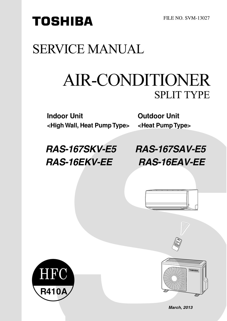 TOSHIBA RAS167SKVE5 SERVICE MANUAL Pdf Download ManualsLib