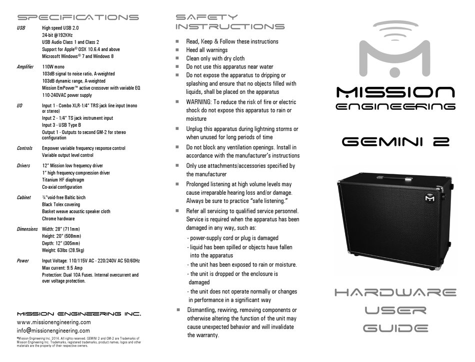 MISSION GEMINI 2 USER MANUAL Pdf Download ManualsLib