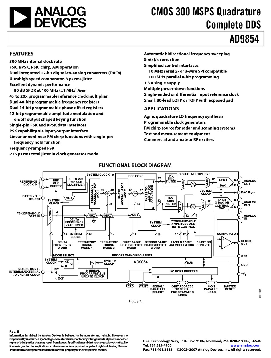ANALOG DEVICES AD9854 USER MANUAL Pdf Download ManualsLib