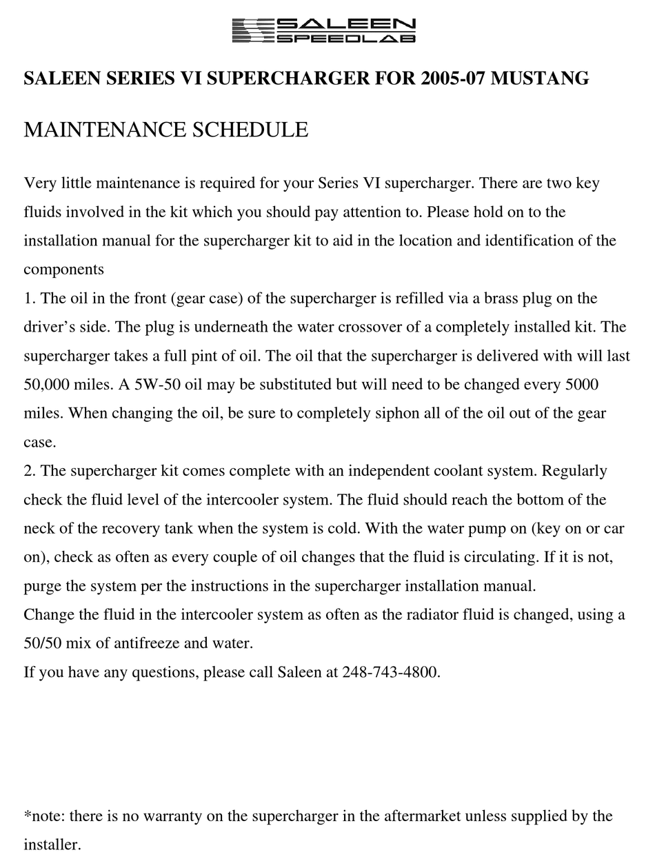 Saleen Vi Series Maintenance Schedule Pdf Download Manualslib