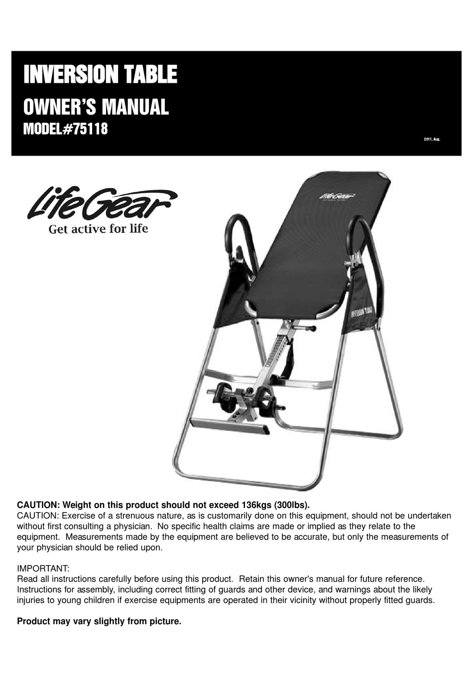 Lifegear 75118 Inversion Table Owners Manual Pdf Download Manualslib