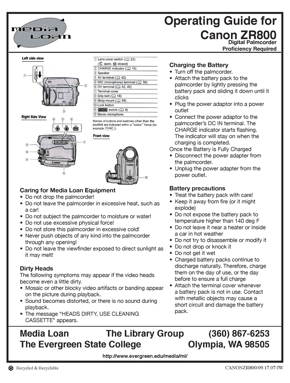 CANON ZR800 OPERATING MANUAL Pdf Download | ManualsLib