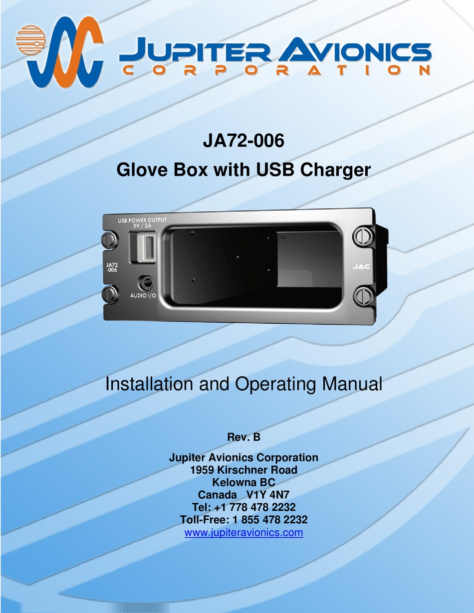 JUPITER AVIONICS JA72006 INSTALLATION AND OPERATING MANUAL Pdf