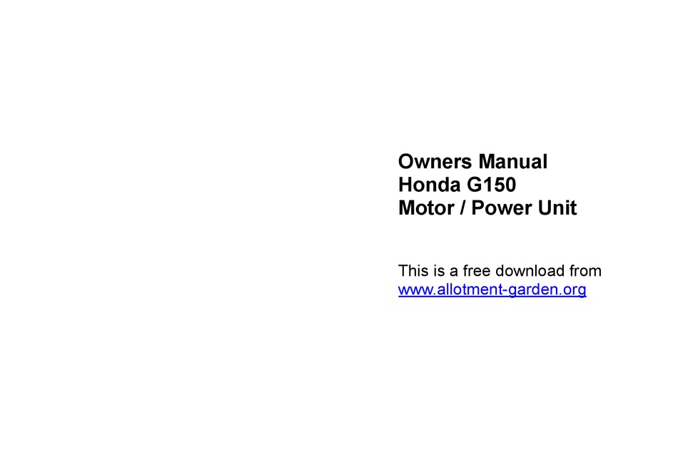 HONDA G150 OWNER'S MANUAL Pdf Download | ManualsLib