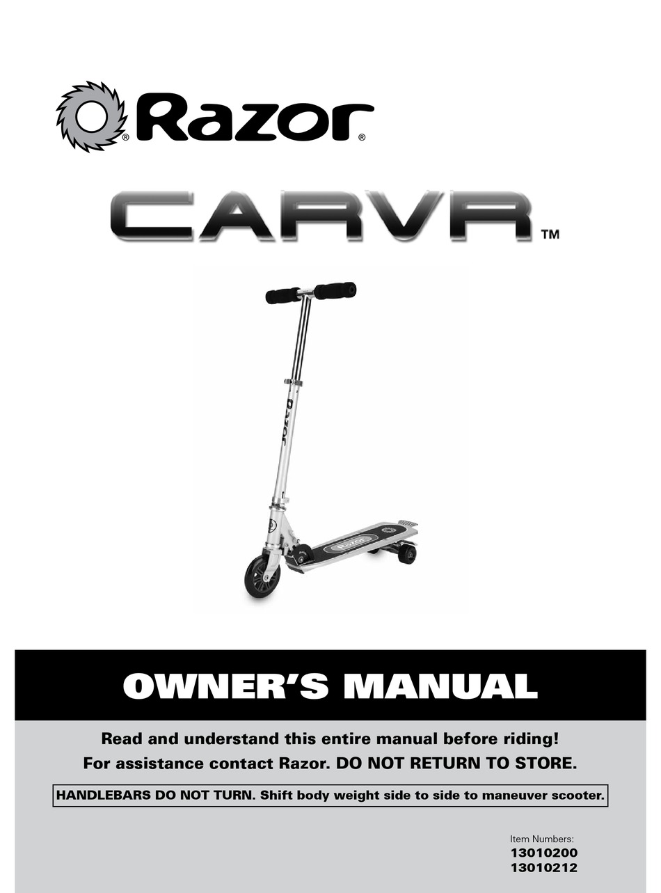 RAZOR CARVR OWNER'S MANUAL Pdf Download ManualsLib