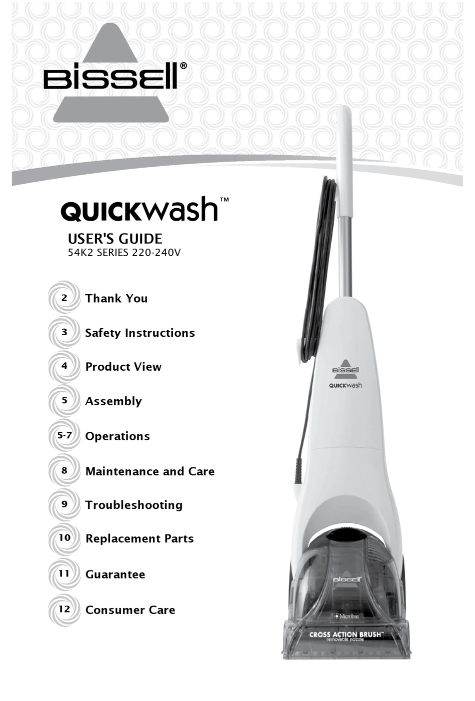 BISSELL QUICKWASH 54K2 SERIES USER MANUAL Pdf Download ManualsLib