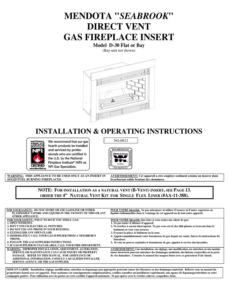 Mendota Seabrook D 30 Installation And Operating Instructions Manual Pdf