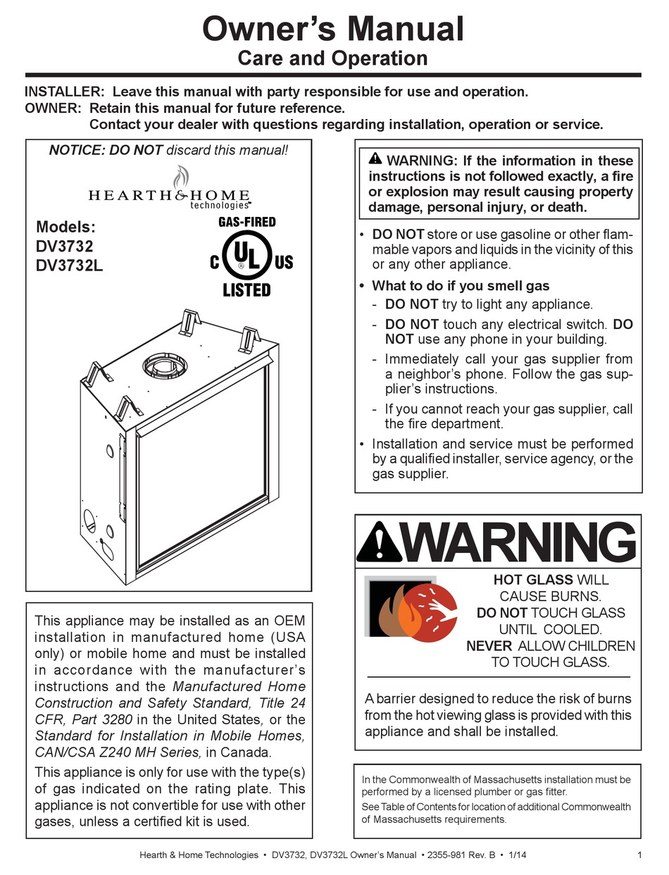 HEARTH & HOME DV3732 OWNER'S MANUAL Pdf Download | ManualsLib