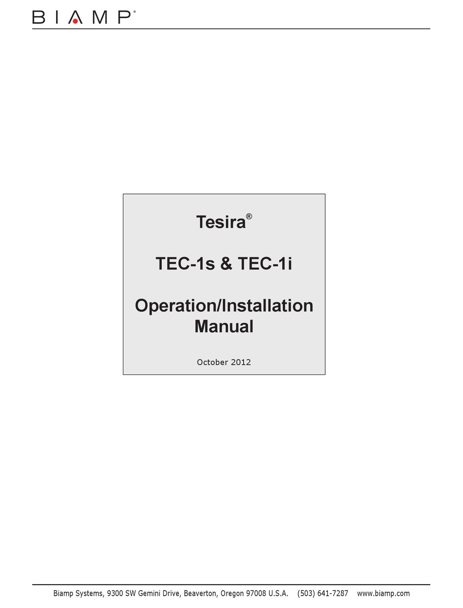 TESIRA TEC1I OPERATION AND INSTALLATION MANUAL Pdf Download ManualsLib