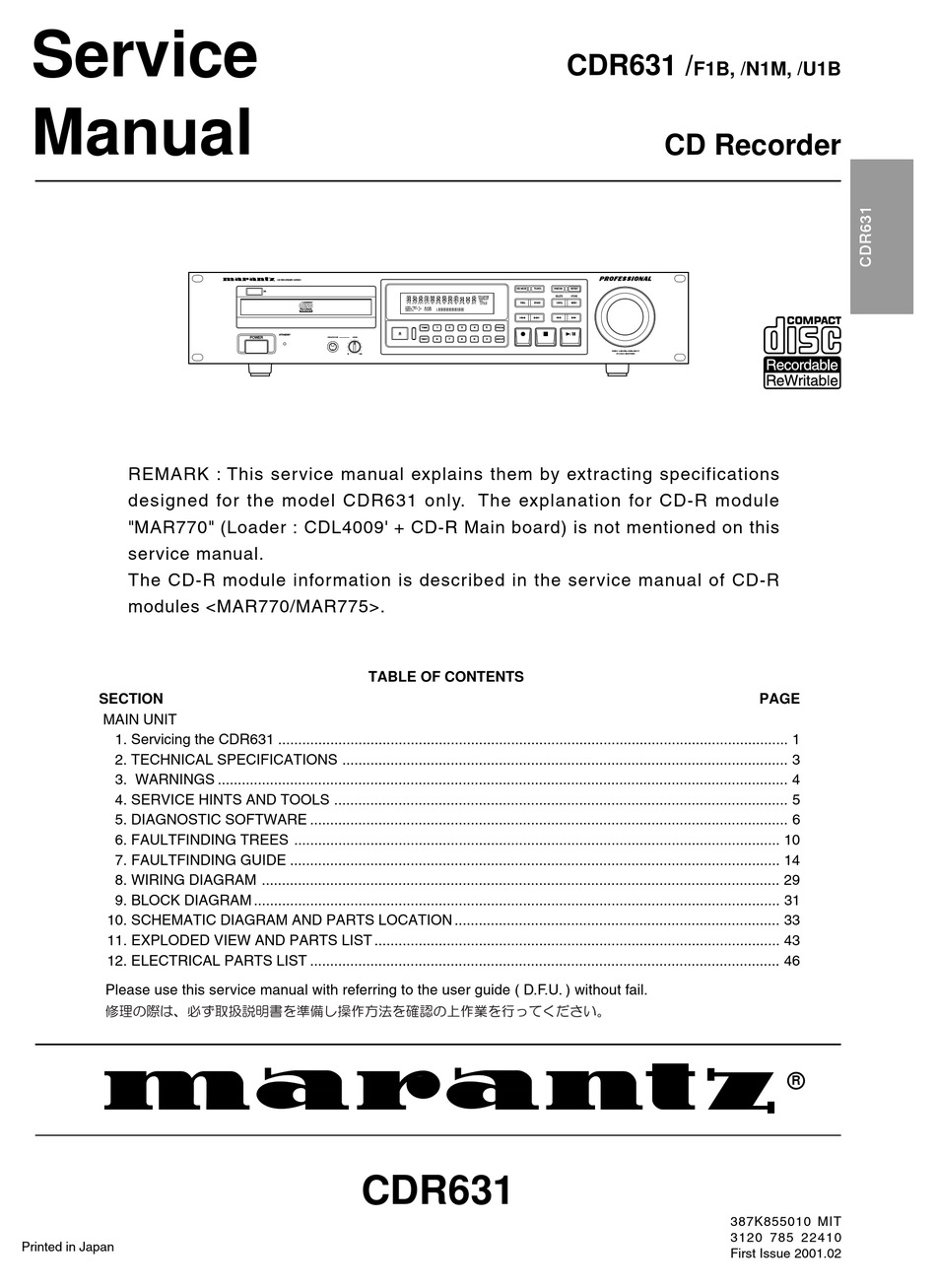 Service Manual-Anleitung für Marantz CDR 1 