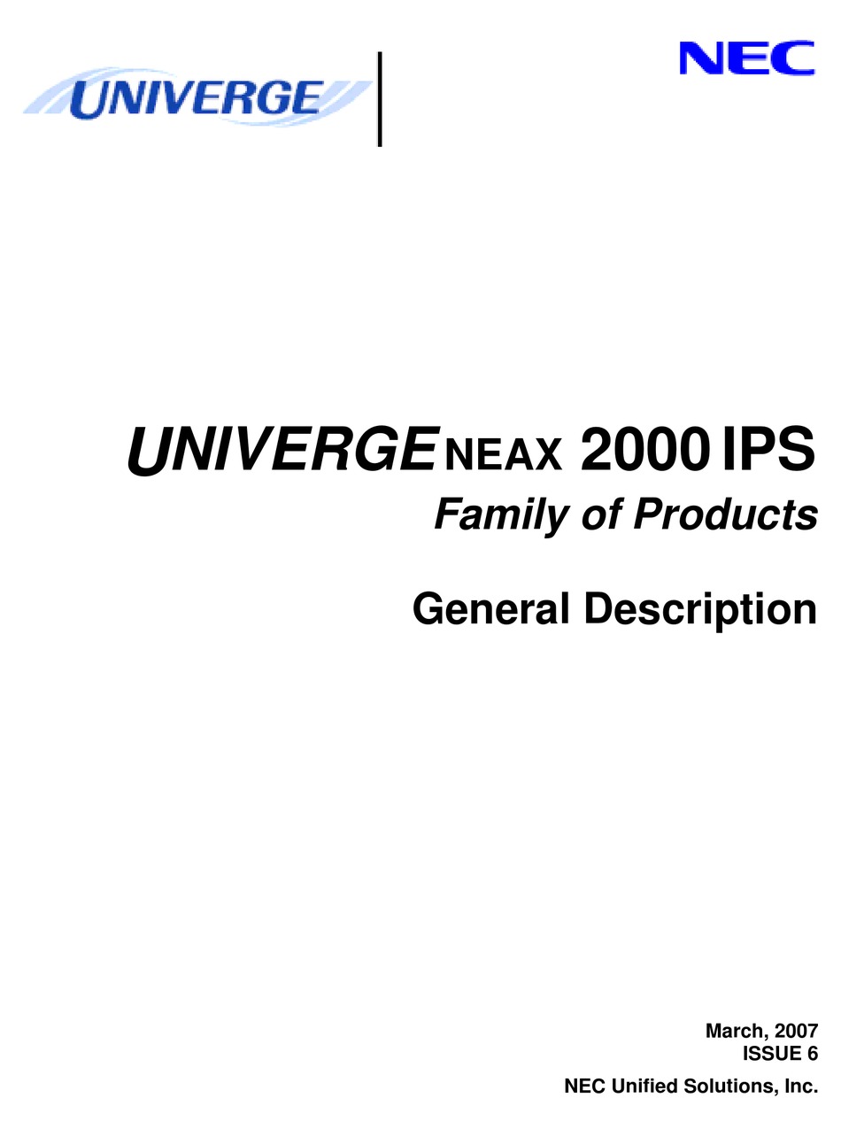 Nec Univerge Neax 2000 Ips General Description Manual Pdf Download
