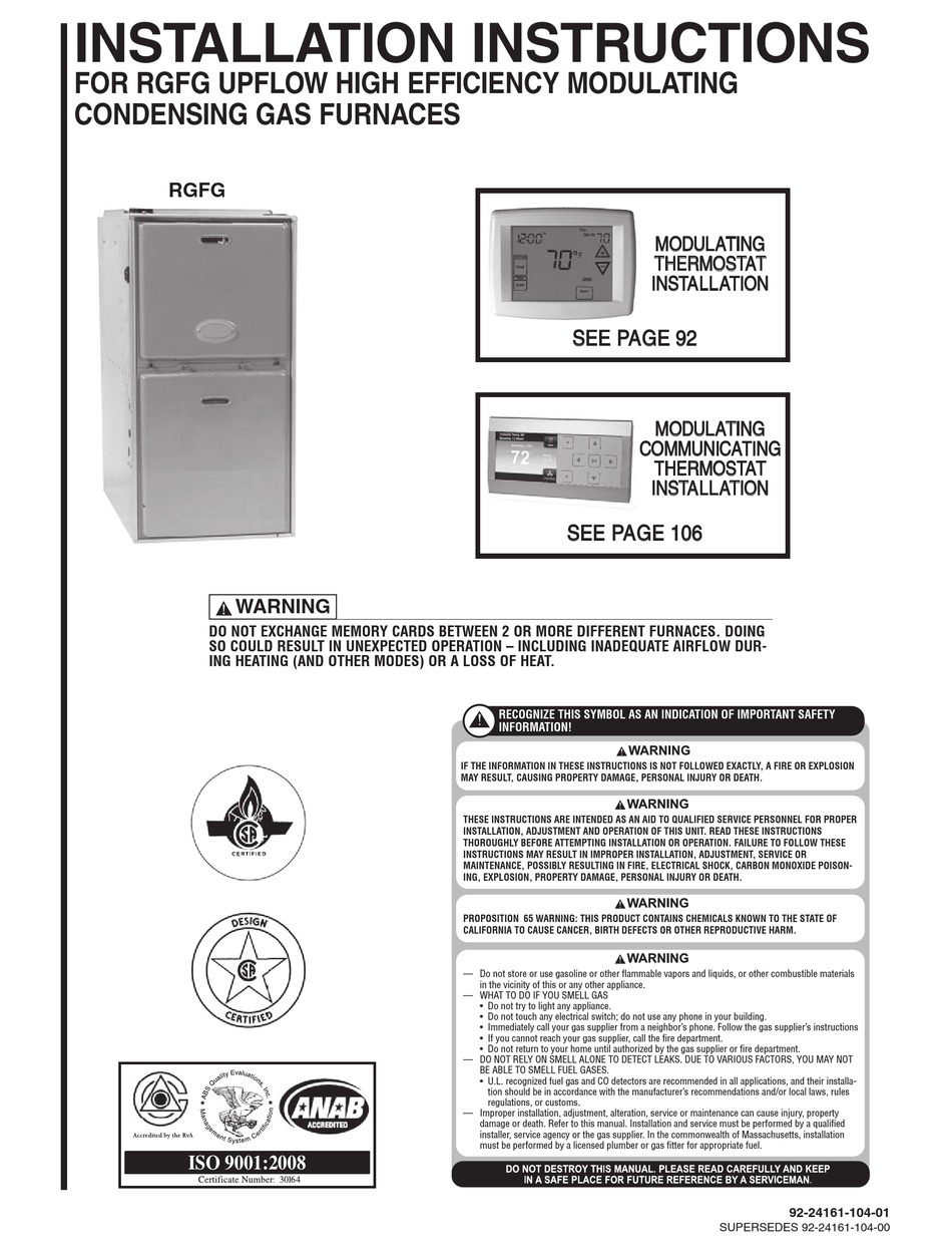 Rheem Rgfg Installation Instructions Manual Pdf Download Manualslib