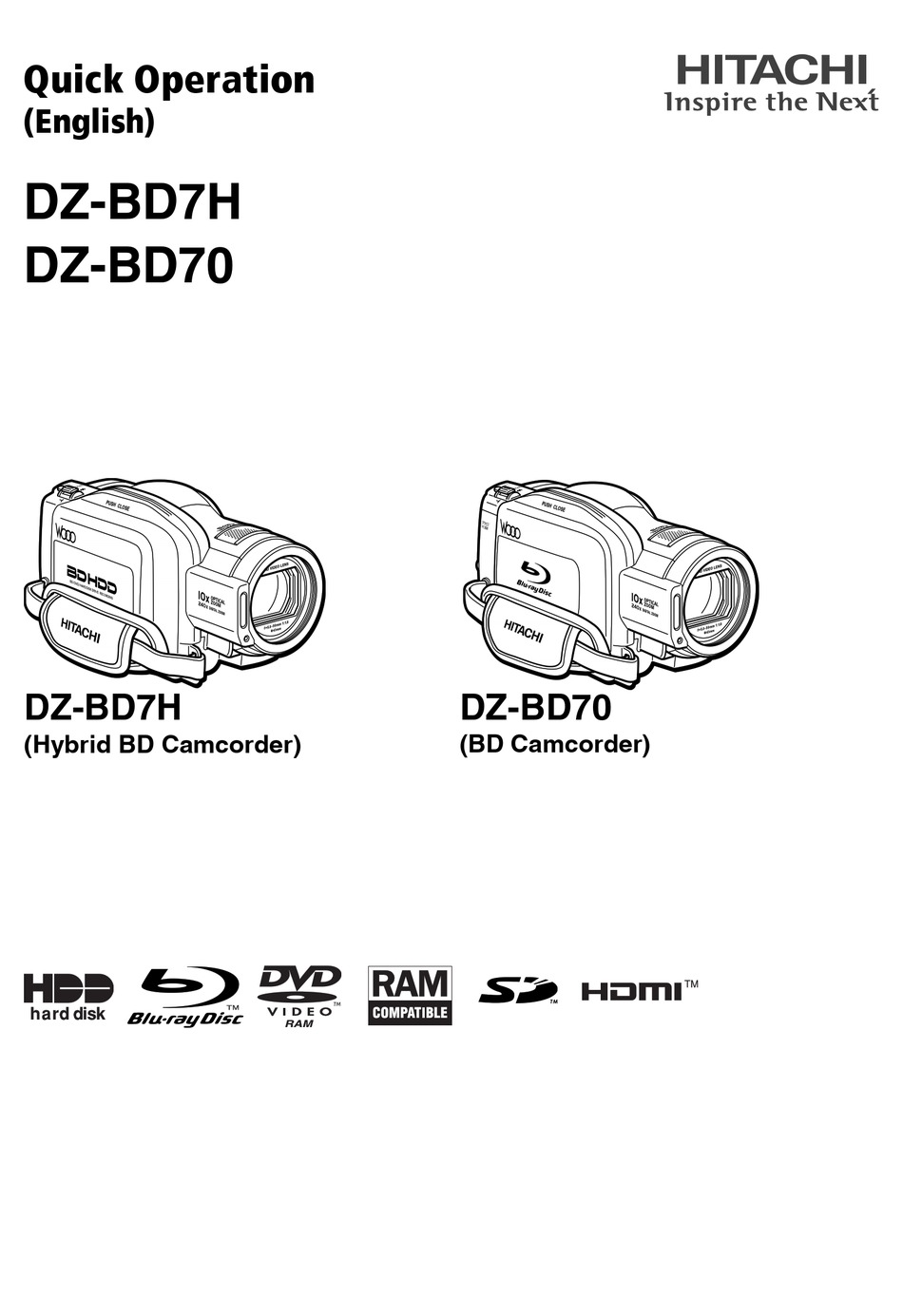 HITACHI DZ-BD7H QUICK OPERATION Pdf Download | ManualsLib