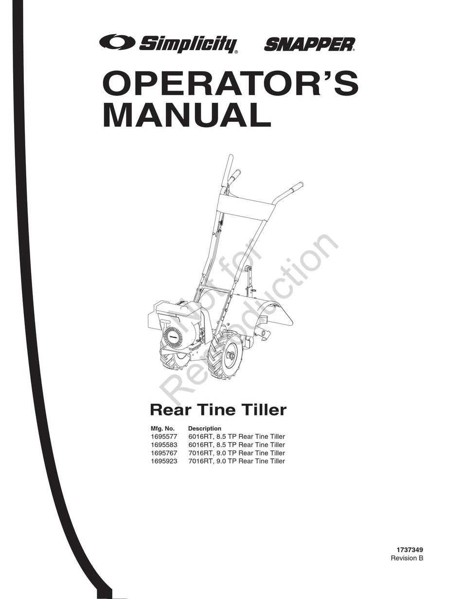 Simplicity Snapper Operator S Manual Pdf Download Manualslib