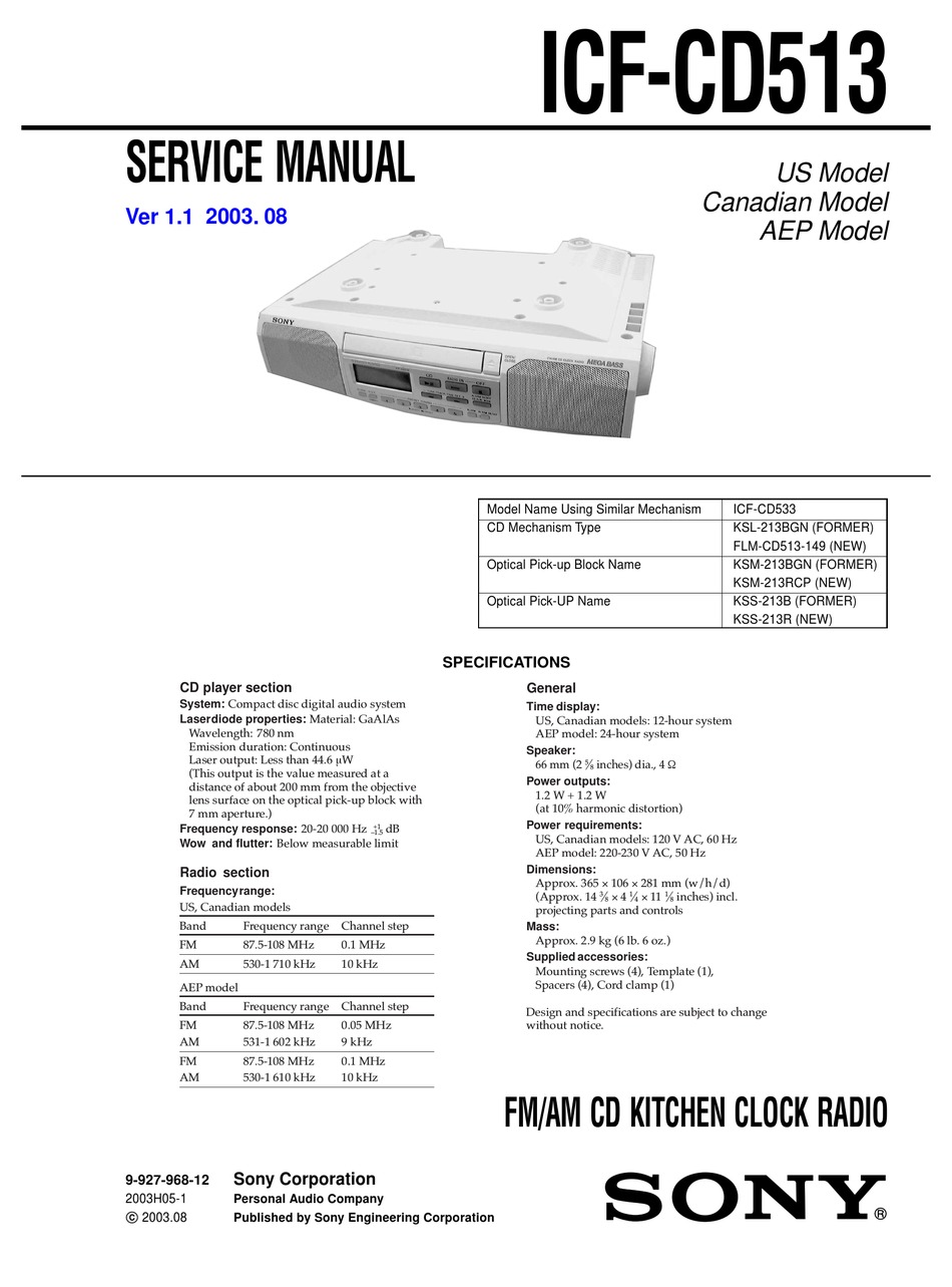 Sony Icf Cd513 Service Manual Pdf Download Manualslib