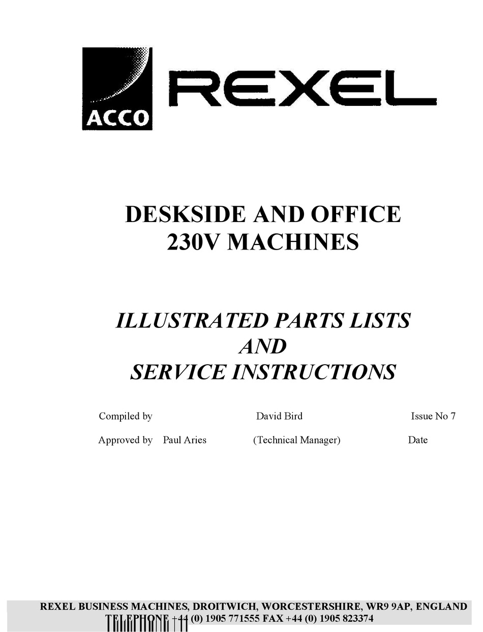 REXEL 250 S2 ILLUSTRATED PARTS LISTS AND SERVICE INSTRUCTIONS Pdf