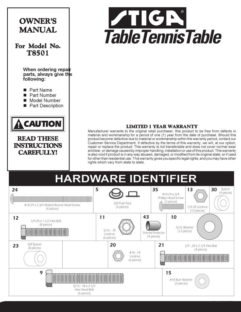 STIGA TABLE TENNIS TABLE ASSEMBLY Pdf Download ManualsLib