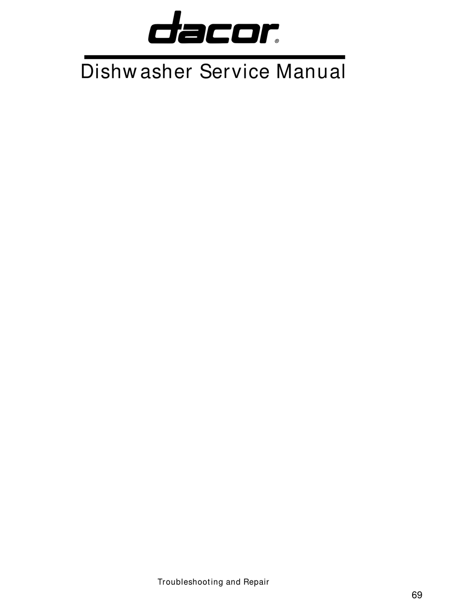 DACOR DISHWASHER SERVICE MANUAL Pdf Download ManualsLib