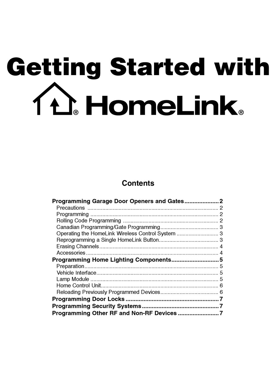 HOMELINK GARAGE DOOR OPENERS AND GATES GETTING STARTED Pdf Download