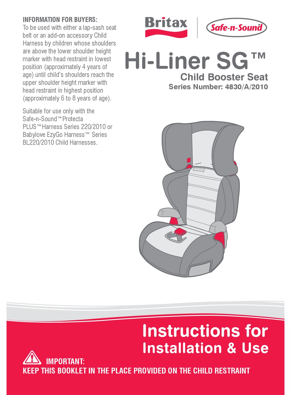 Britax Hi Liner Sg Instructions For Installation And Use Manual Pdf Download Manualslib