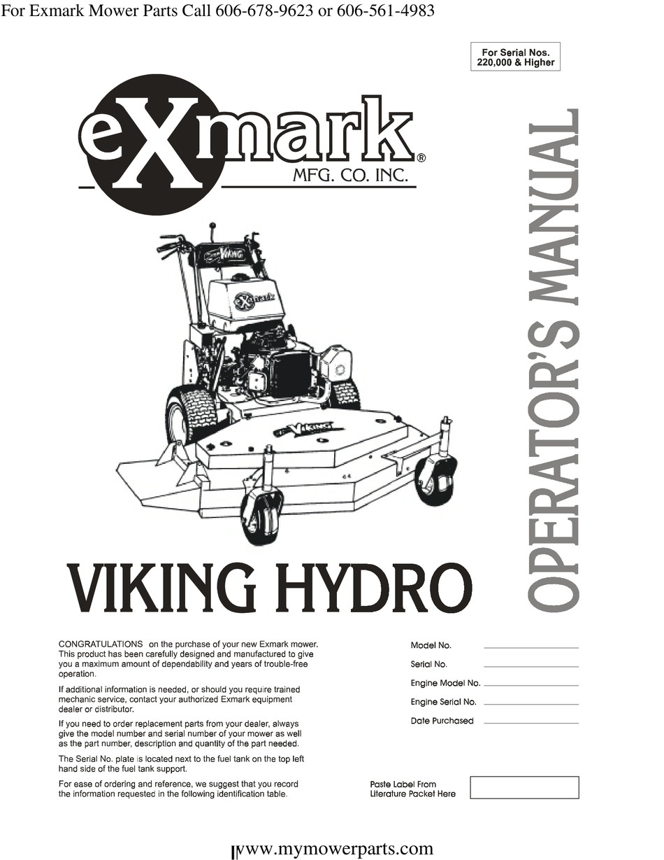 EXmark Viking Walk Behind 5-Speed Lawn Mower Parts Manual 48 52