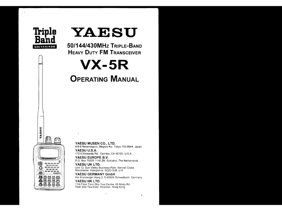 YAESU VX-5R OPERATING MANUAL Pdf Download | ManualsLib