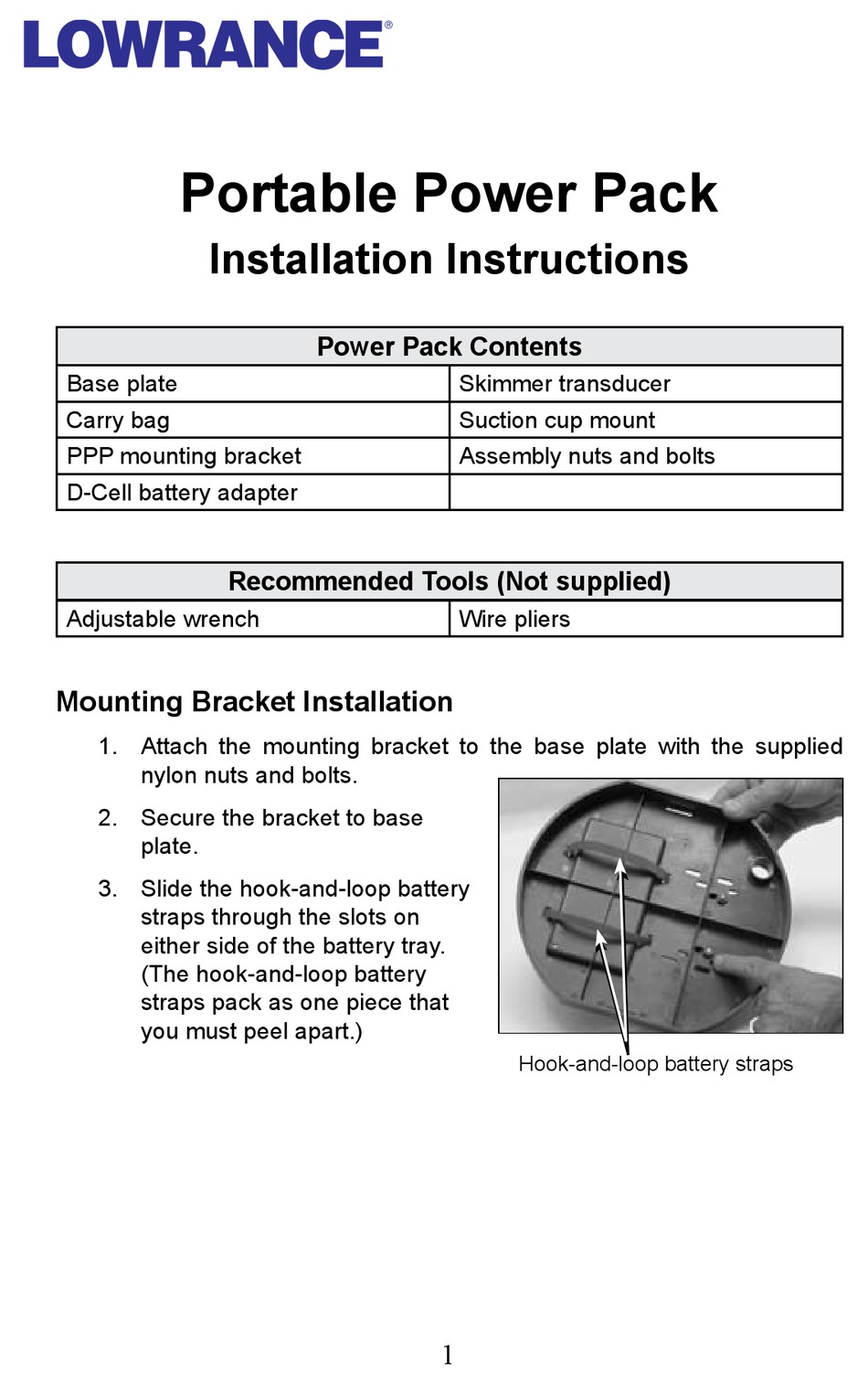 LOWRANCE PORTABLE POWER PACK INSTALLATION INSTRUCTIONS MANUAL Pdf