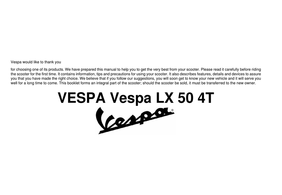 Vespa Lx 50 4t Manual Pdf Download Manualslib