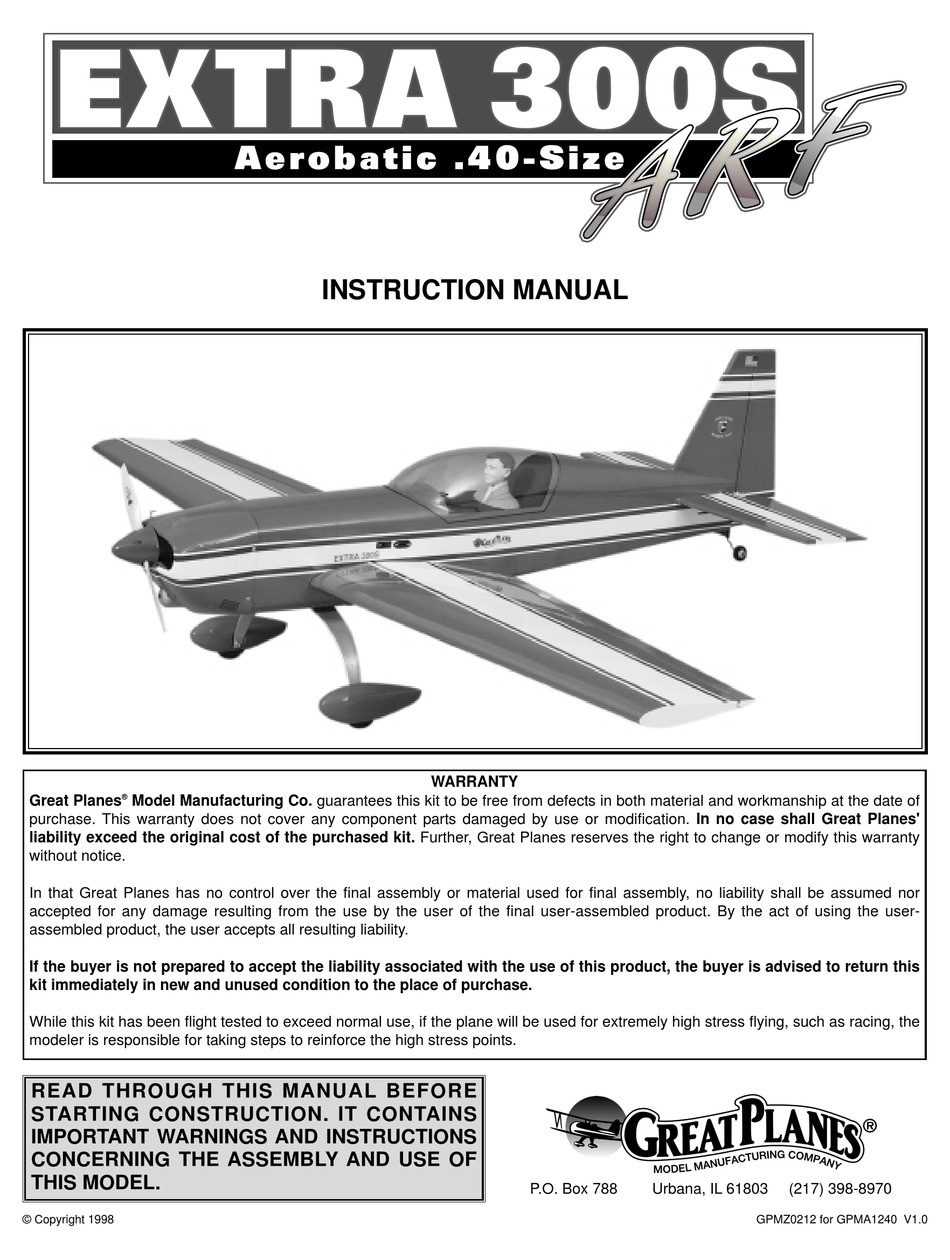 Templates Giant 1/4 Scale Extra 300 Aerobatic Plane Plans Instructions 72ws 