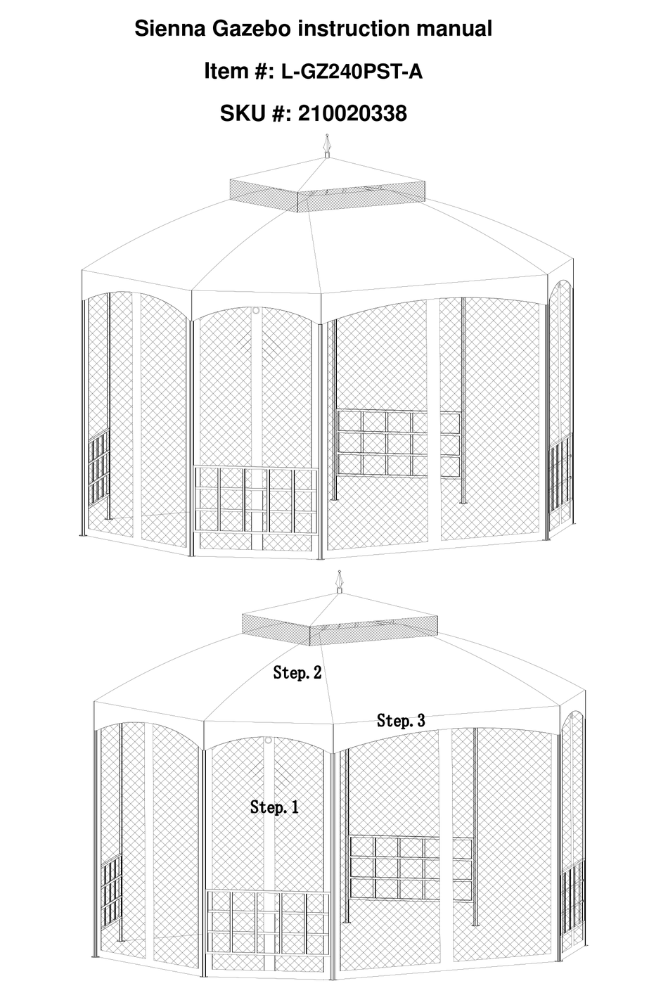 SUNJOY SIENNA GAZEBO LGZ240PSTA INSTRUCTION MANUAL Pdf Download