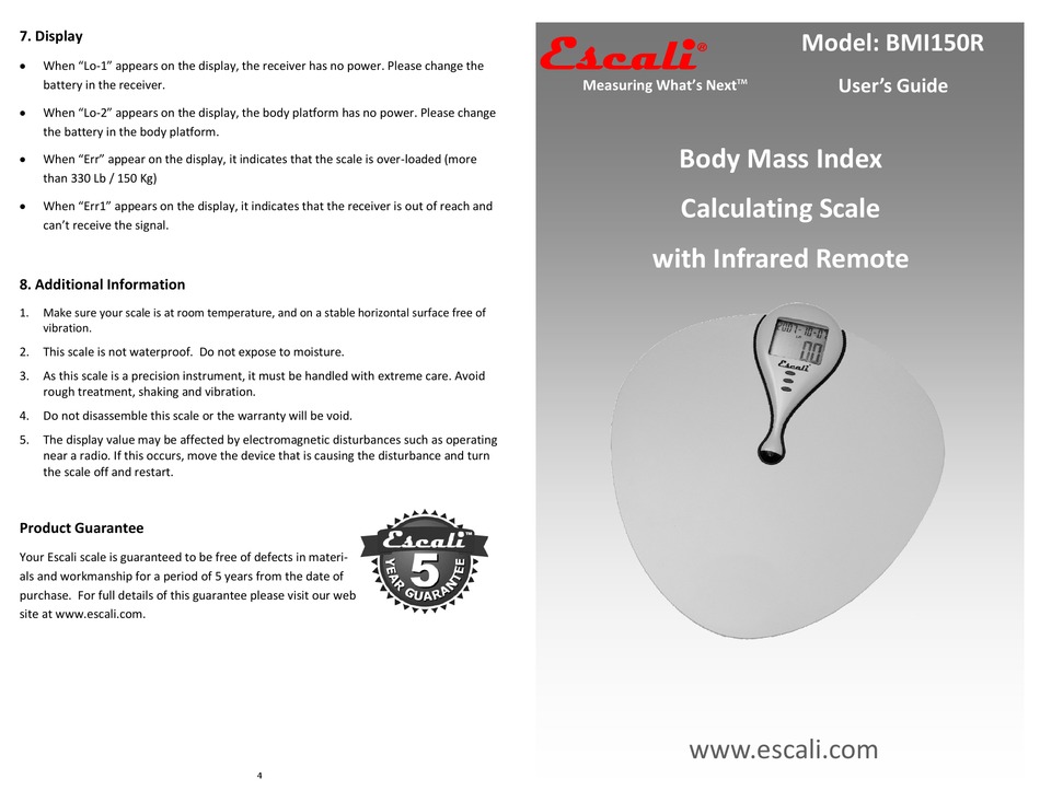 ESCALI BMI150R USER MANUAL Pdf Download ManualsLib
