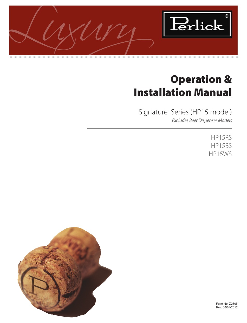 PERLICK SIGNATURE HP15RS OPERATION & INSTALLATION MANUAL Pdf Download