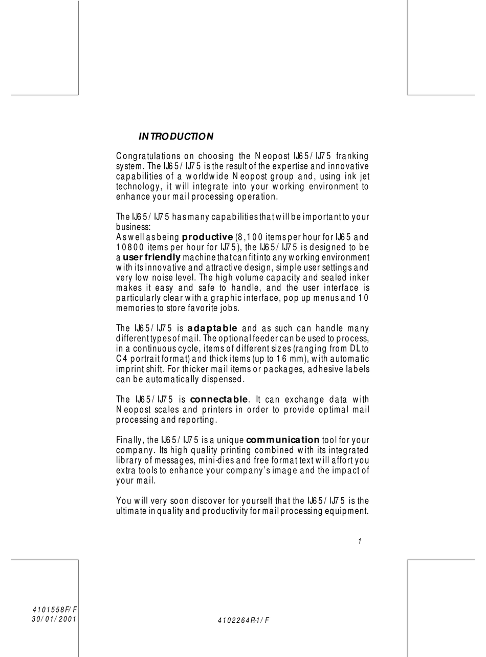NEOPOST IJ65 USER MANUAL Pdf Download ManualsLib