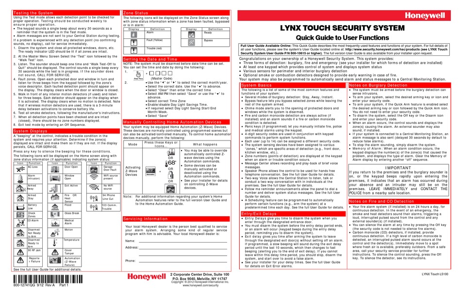HONEYWELL LYNX QUICK MANUAL Pdf Download ManualsLib