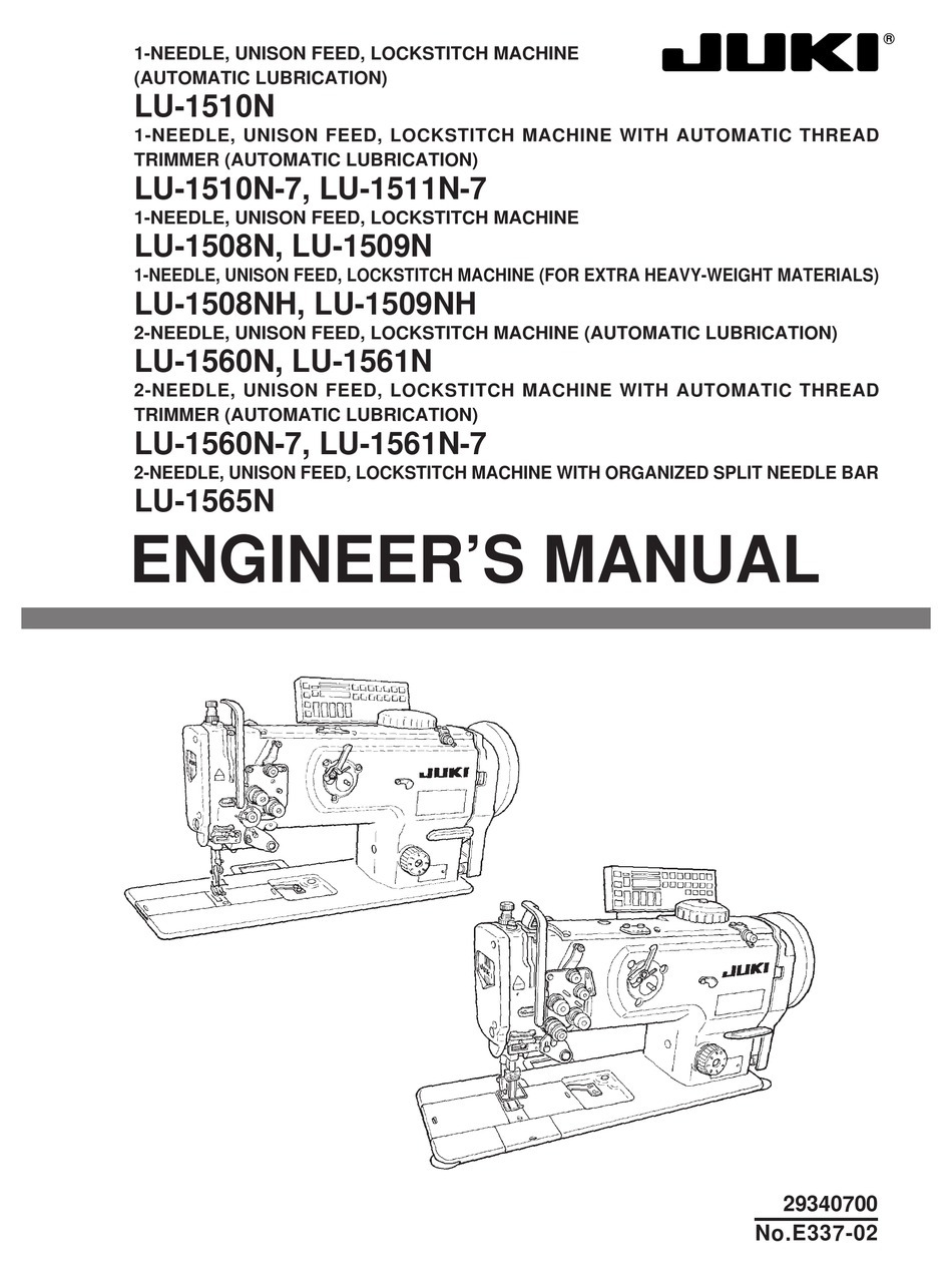 JUKI LU-1510N ENGINEER'S MANUAL Pdf Download | ManualsLib