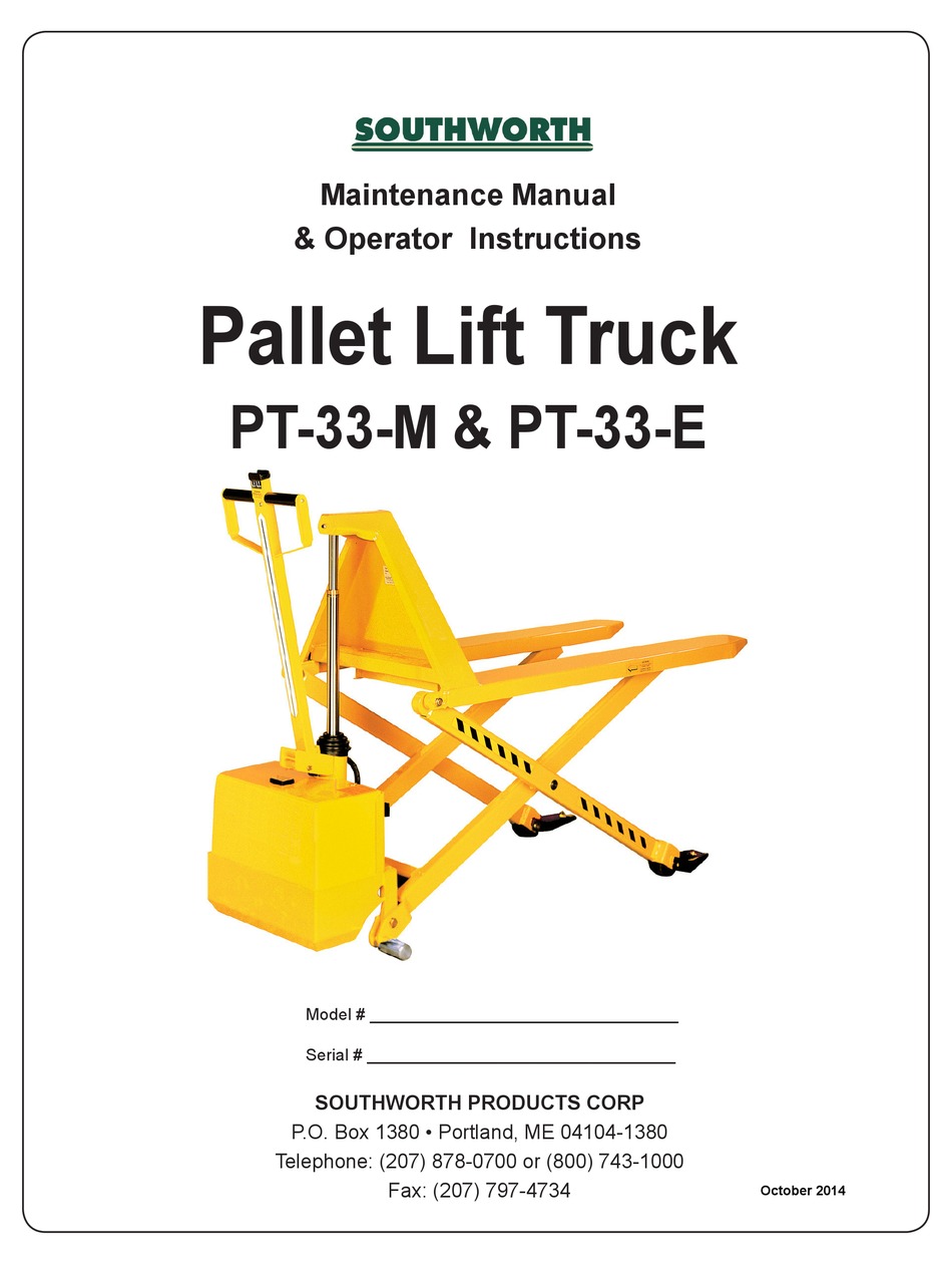 SOUTHWORTH PT-33-M MAINTENANCE MANUAL & OPERATOR INSTRUCTIONS Pdf ...