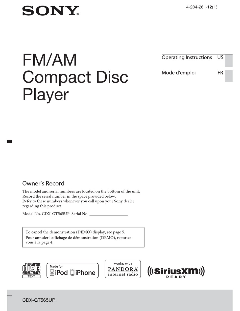 SONY CDXGT565UP OPERATING INSTRUCTIONS MANUAL Pdf Download ManualsLib