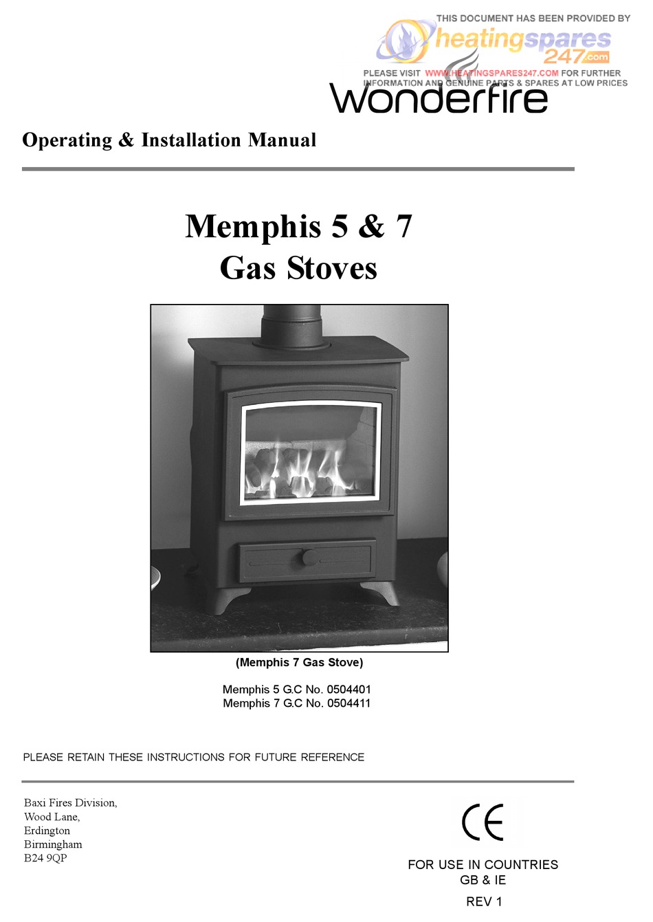 BAXI FIRES DIVISION MEMPHIS 5 OPERATING & INSTALLATION MANUAL Pdf