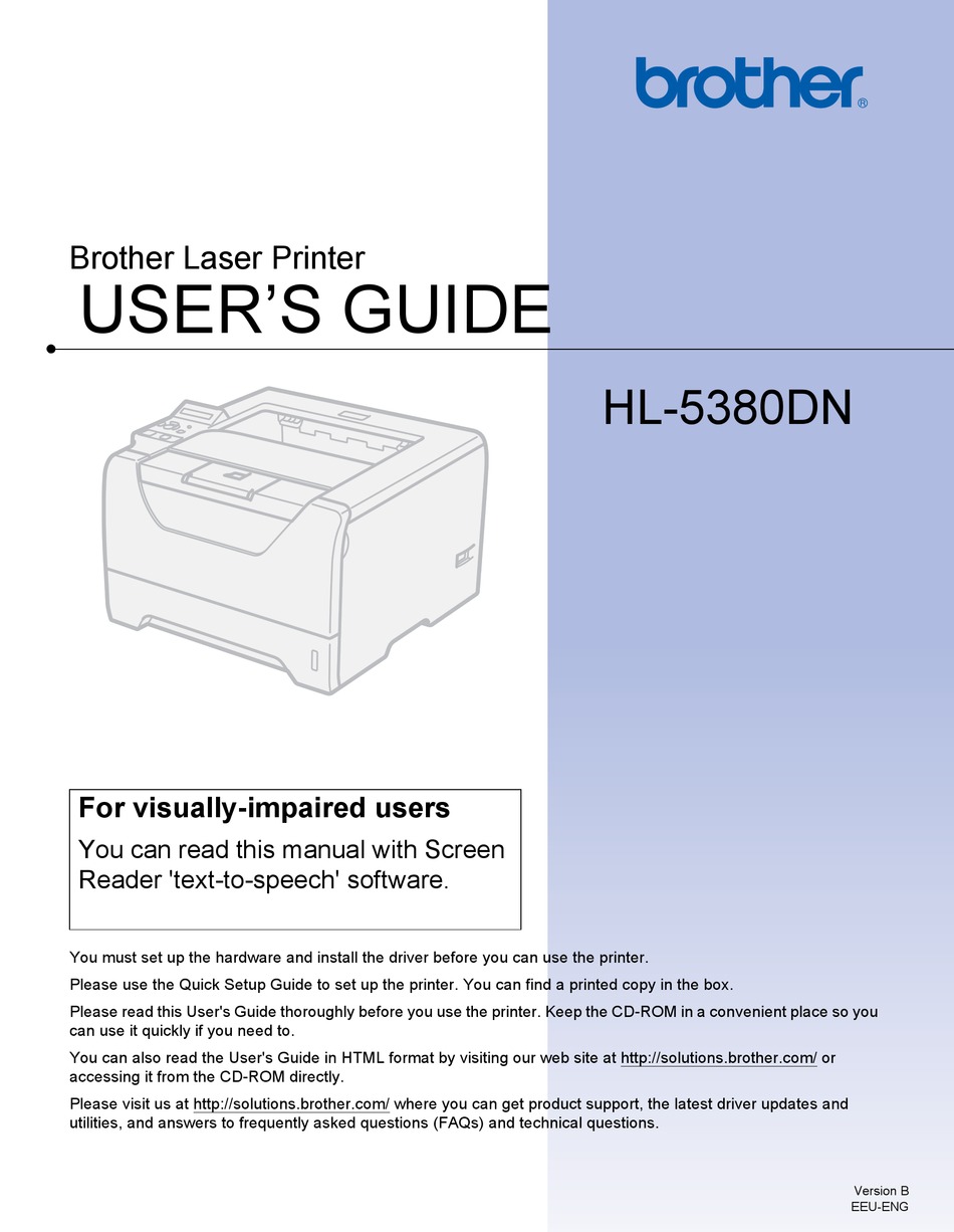 BROTHER HL-5380DN USER MANUAL Pdf Download | ManualsLib