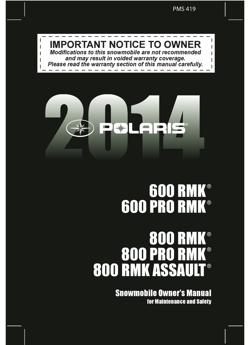 Polaris 600 Rmk Owner S Manual Pdf Download Manualslib